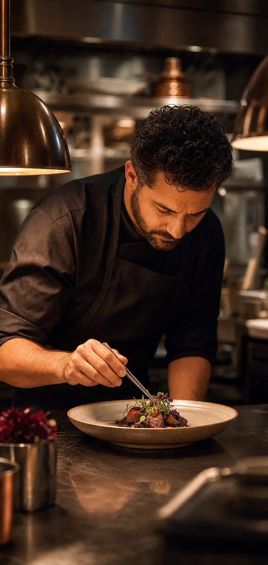Chef preparing a dish in the Restaurant Lilla kitchen